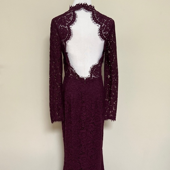 Rachel Zoe Angie Fig Purple Lace Open Back Long Sleeve Gown Dress - Picture 12 of 16